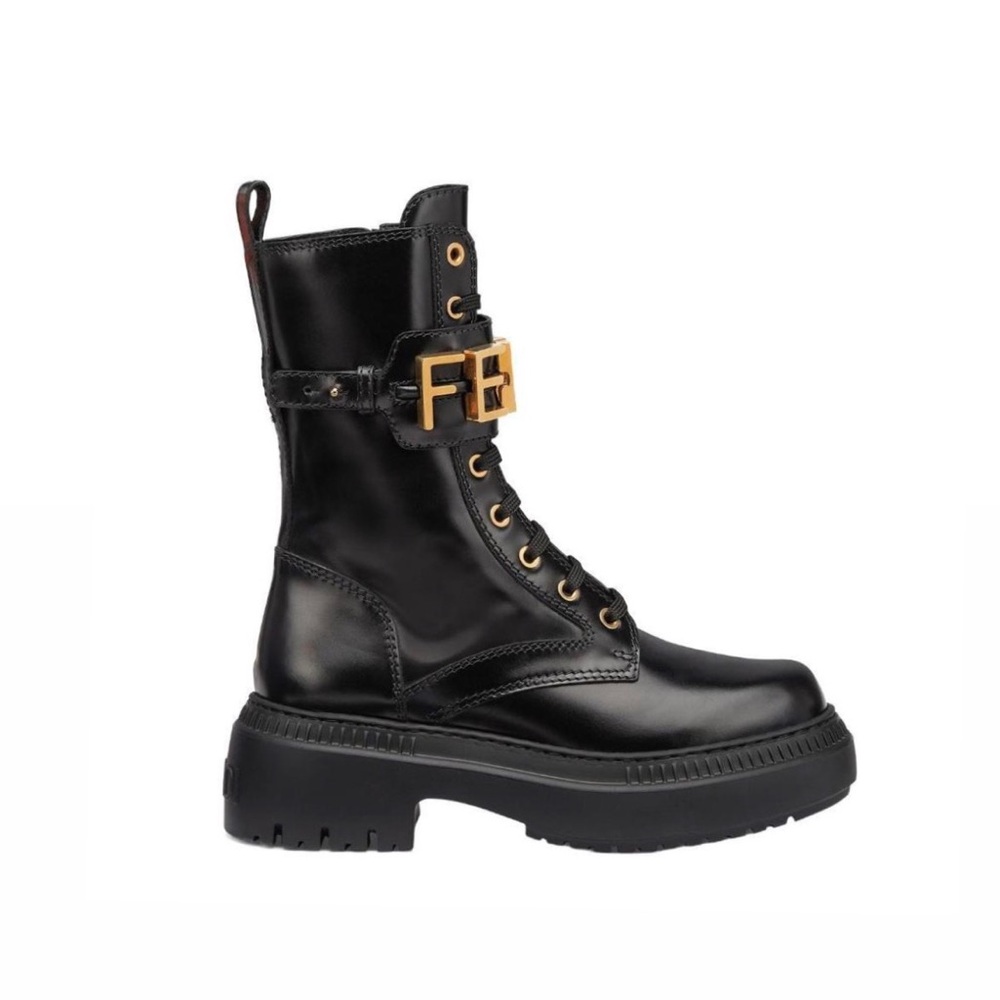 FENDI Vitello Abrasivato Fendigraphy 
50mm Biker Boots Black